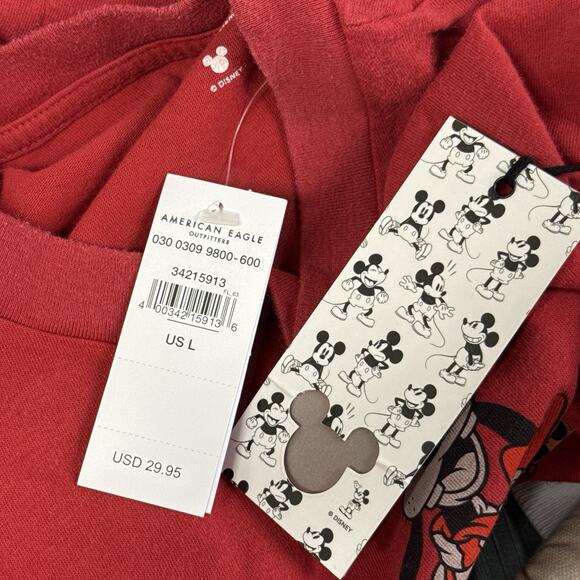 American Eagle x Disney Mickey Mouse Holiday Red Tee Shirt Men’s L Unisex NWT - Picture 8 of 10